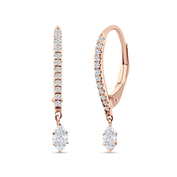Dangle Hoop Leverback Earrings Round & Marquise CZ Rose Tone 925 Sterling Silver